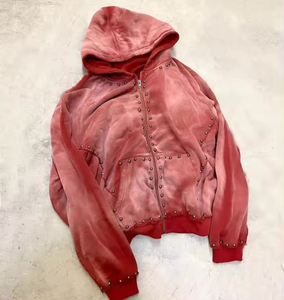 Custom Logo Cotton Men's <b>Cropped</b> Oversized Sun Faded Vintage Graphic Acid Wash <b>Zip</b> <b>Up</b> <b>Hoodie</b> Wholesale - Product Image 6