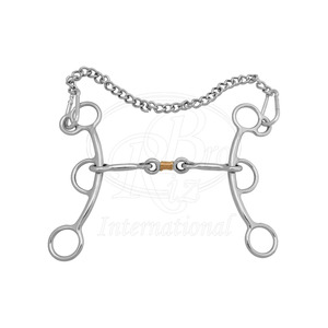 Bocado de Brida Tipo Gag de Hierro Dulce Resistente de 3 Piezas con Vástago Corto, Envuelto en Cobre y Acero Inoxidable, Cadena Desmontable, 5 Pulgadas - Product Image 1