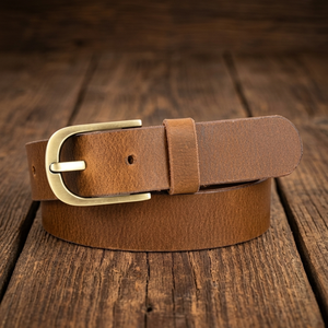Ceinture décontractée pour homme en cuir véritable de haute qualité, finition lisse bronzée, avec boucle en laiton inoxydable. - Product Image 3
