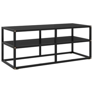 Meuble TV noir avec verre noir 39,4"x15,7"x15,7" - Product Image 1