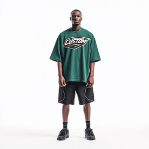 Custom <b>Men's</b> Oversized <b>Green</b> <b>T</b>-<b>Shirt</b> Short Sleeve O-Neck Street Style Cotton Jersey Tee Private Label <b>Shirt</b> - Product Image 3
