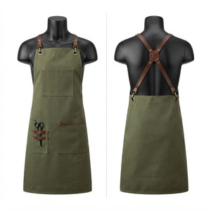 Tablier de Barbier Premium pour Hommes en Toile de Coton 400 GSM Vert Olive avec Bretelles en Cuir Marron, Bretelles Croisées au Dos, Poches Utilitaires, Logo Personnalisé, Qualité Professionnelle - Product Image 2
