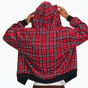 Veste à capuche zippée réversible à double couche, coupe courte et carrée, à carreaux, délavée à l'acide, personnalisée, pour un port double, de fabricants spécialisés dans la production rapide - Product Image 2