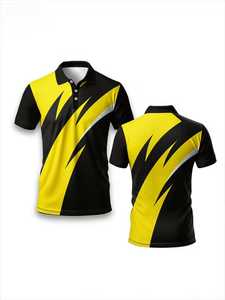 Polo de Manga Corta para Hombre, Estampado Geométrico Negro y Amarillo, Estilo Deportivo de Secado Rápido, Tejido de Poliéster - Product Image 1