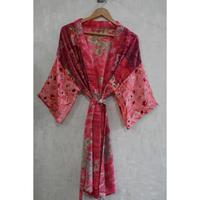 Robe kimono vintage grande taille en soie respirante avec patchwork floral, longueur cheville, col en V, style bohème, faite à la main pour adultes, collection automne
