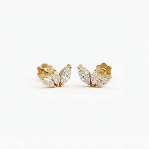 Women <b>Fine</b> Jewelry with 18K Rose Gold Lab Diamond <b>Earrings</b> Three Stone Marquise Diamond Studs Women's Classic Everyday Jewelry - Product Image 3