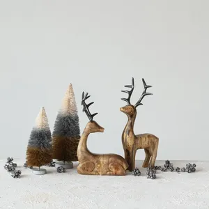 Figura de Ciervo de Madera Hecha a Mano, Escultura Rústica de Animal, Decoración de Mesa para Sala de Estar, Tema Navideño ZE-3402Q - Product Image 3