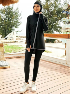 Conjunto Deportivo Modesto Personalizado de 2 Piezas con Cierre para Mujer, con Diseño de Bolsillo, Conjunto de Gimnasio Musulmán de Secado Rápido UPF50+ Ropa Deportiva Ecológica - Product Image 2