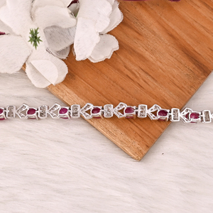 Elegant Glass Filled <b>Ruby</b> & CZ <b>Bracelet</b> in 925 Sterling Silver Handmade Luxury Fashion Jewelry for Unisex - Product Image 4