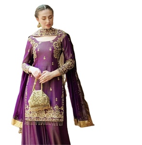 Nouvelle collection 2026 : Ensemble Salwar Kameez pour femmes musulmanes, en pur soie romaine, au design élégant, avec dupatta. - Product Image 1