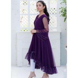 ชุดทำงานปักตาข่ายสีม่วงด้านล่างสำหรับงานปาร์ตี้ - Product Image 4