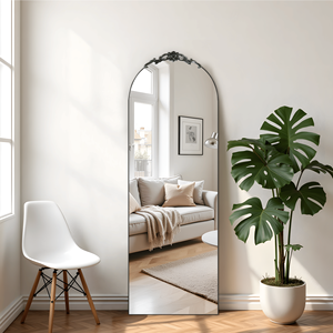24\" X 65\" Wooden Right-Angled Arched <b>Black</b> <b>Full</b>-<b>Length</b> <b>Mirror</b> Stand for Living Room Bedroom Decor Hanging <b>Framed</b> <b>Mirror</b> - Product Image 2