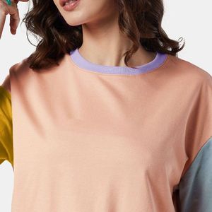 Camiseta de Cuello Redondo con Bloques de Color para Mujer, Manga Corta, Corte Holgado, Informal, Primavera Verano, 100% Algodón Jersey, Transpirable - Product Image 6