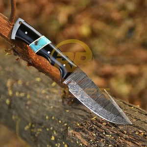 Couteau de chasse/découpe de peau OEM DIY RB Knives RB-H550 en acier Damas à lame fixe avec manche en résine |   Couteau de camping d'extérieur avec ceinture en cuir - Product Image 5