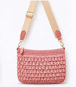 Bohemian Crochet <b>Raffia</b> Half Moon Crossbody <b>Bag</b> Eco Friendly Lightweight Woven Cotton <b>Shoulder</b> Purse for Women - Product Image 1