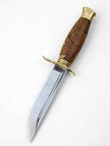 Cuchillo utilitario para exteriores hecho a mano con acero inoxidable, mango de madera de arce flameado y guardacuchillo de latón - Product Image 2