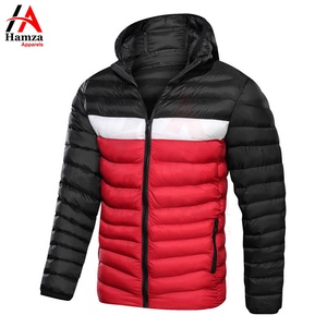 Chaqueta acolchada negra y roja personalizada, chaqueta acolchada de invierno con capucha para hombre, 300 GSM, poliéster, resistente al viento, ligera, suministro OEM - Product Image 2