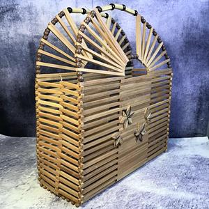 Vietnam Vintage Japanese <b>Collapsible</b> Bamboo Bead Handbag Mid Century Folding Wooden Slatted Expandable Tote Basket Bag Supplier - Product Image 4