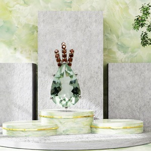 Colgante de Plata de Ley 925 de Primera Calidad, Chapado en Rodio, con Gema en Forma de Lágrima Verde Menta y Anilla Decorativa de Piedra Marrón - Product Image 3