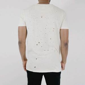 T-shirts déchirés à épaules tombantes pour hommes, 100 % coton, légers, impression de logo personnalisée, service OEM. - Product Image 2