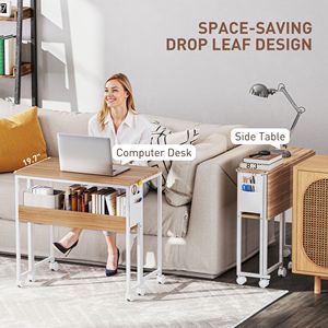 Tavolino per Laptop in Legno Naturale con Ripiano Portaoggetti e Ruote per Spazi Ristretti - Product Image 4