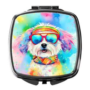Bichon Frise Hippie Dawg Compact Folding Handheld <b>Makeup</b> <b>Mirror</b> Portable Pocket Decorative <b>Travel</b> Gift for Women and Girls - Product Image 1