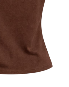 T-shirt marron chocolat pour femme, épaules dénudées, manches courtes, coupe ajustée, décontracté, été, en coton doux, fabrication sur mesure - Product Image 6