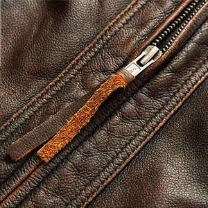 Econex Sports Brown Genuine Leather Moto <b>Jacket</b> Men Waterproof Windproof Turn-down Collar Zipper Closure <b>Slim</b> <b>Fit</b> Winter Style - Product Image 6
