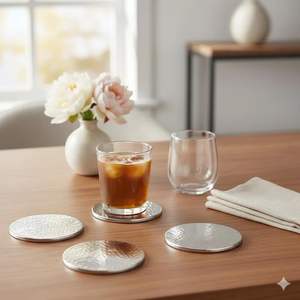Posavasos Redondos con Diseño Martillado, Posavasos Plateados para Mesa, Posavasos Hechos a Mano - Product Image 1
