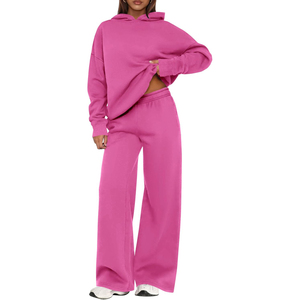 Conjunto Deportivo Rosa para Mujer, Sudadera con Capucha de Manga Larga, Pantalones Anchos, Estilo Casual Otoñal, Transpirable, 100% Algodón, Corte Holgado - Product Image 1