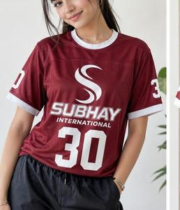 Women <b>Maroon</b> American Football Jersey Number 30 Short Sleeve Crew Neck Breathable Polyester Sport Apparel Regular Fit - Product Image 2