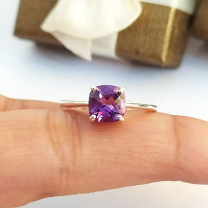 Bague en améthyste naturelle de haute qualité, en argent Sterling 925, bijoux minimalistes fins, pour mariage, fête, fiançailles, anniversaire, cadeau pour femme - Product Image 2