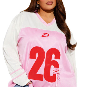 Maillot de football américain blanc et rose en gros, style sportif tendance, chemise de football à manches longues, fournisseur OEM pour femmes, marque privée - Product Image 5