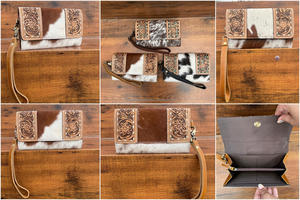 High Quality Wholesale Hand Tooled Leather Wristlet Clutch Purse for <b>Women</b> Customized Cowhide Logo Long <b>Card</b> <b>Holder</b> Long <b>Wallets</b> - Product Image 3