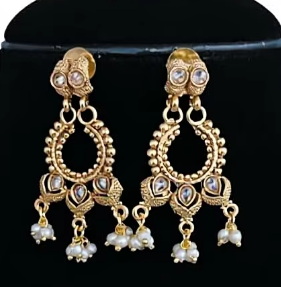 Diseño exclusivo de pulido antiguo de aspecto tradicional con conjunto de Collar chapado en oro con aspecto de piedra con pendientes para boda para mujer - Product Image 2