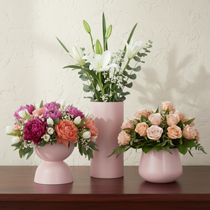 Juego de 3 Jarrones Modernos de Aluminio de Lujo, Color Rosa Mate, Geométricos, Ecológicos, Decorativos para Escritorio, Bodas y Hogar - Product Image 2