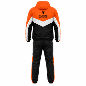 ชุดวอร์มมีฮู้ดสำหรับผู้ชาย RONAL SPORTS แบบซิปเต็มตัว สีสันตัดกัน สไตล์สปอร์ต กันลม สีดำ ส้ม ขาว ระบายอากาศได้ดี ทรงปกติ - Product Image 2