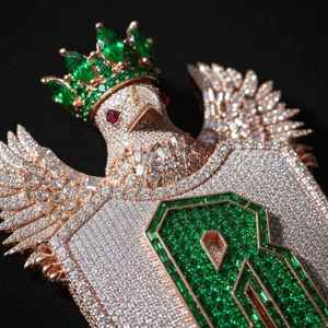 จี้เพชรโมอิสซาไนต์ทรงกลมรูปนกอินทรีพร้อมตัวอักษรย่อสำหรับงานปาร์ตี้ฮิปฮอป เงินแท้ 925 เครื่องประดับจี้และชาร์ม - Product Image 2