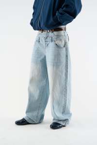 Pantalones vaqueros de hombre al por mayor, casuales, modernos, de corte recto, pierna ancha, acampanados, estilo A, holgados, versátiles, de mezclilla. - Product Image 2