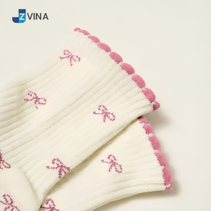 Chaussettes courtes personnalisées avec logo pour femme, en coton, antidérapantes, motif nœud, vert sauge, tricot jacquard, usage quotidien, printemps, Pilates, Yoga - Product Image 6
