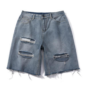 Shorts en jean déchirés taille haute pour homme, style décontracté d'été, en coton tissé - Product Image 5