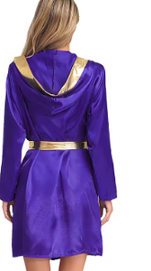 HAWK SPORTS INDUSTRIES Robe de boxe à capuche en satin noir avec ceinture bleue, durable, confortable, en polyester, pour entraînement MMA et Muay Thai, toutes saisons - Product Image 2