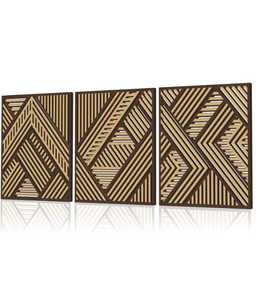 Juego de 3 paneles de arte geométrico de madera para pared, diseño lineal de listones, placa colgante abstracta de madera para sala de estar u oficina - Product Image 1