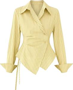 Camisa de Mujer con Botones y Rayas Finas Azul Marino, Manga Larga, Cuello Clásico, Corte Clásico, Blusa para Oficina, Largo Regular, Tela Popelina - Product Image 5