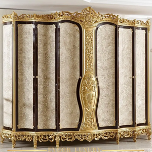 Ensemble de chambre à coucher de luxe en bois d'acajou massif doré, design antique européen, taille King, avec rangement et style capitonné, livraison gratuite - Product Image 4