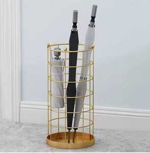 Porte-parapluies cylindrique de luxe en laiton antique, support de rangement en fil métallique, organisateur pour entrée de maison, hall d'hôtel, bureau - Product Image 1