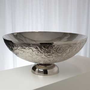 Bol sur piédestal en acier inoxydable argenté, gravé de motifs floraux, moderne, en métal, décoratif, pour punch aux fruits, centre de table, décoration intérieure - Product Image 1
