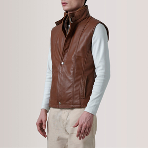 Gilet en cuir respirant et élégant pour homme, coupe ajustée, sans manches, veste de mode, vêtement d'extérieur pour motard, vestes en cuir pour homme - Product Image 4