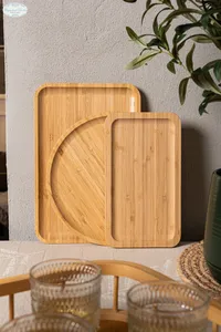 Cheap Price Bamboo Wooden Serving Tray with Cup Holder Rectangular Tea Coffee <b>Snack</b> Tray <b>Plates</b> for Home Office Hospitality Use - Product Image 5