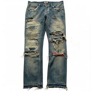 Jeans de Mezclilla Desgastados de Alta Calidad, Estilo Vintage, Retro, con Parches, Corte Holgado, para Hombre, Pantalones Casuales de Moda - Product Image 2